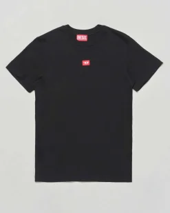 T-shirt Diesel nera mezza manica con patch logo rosso