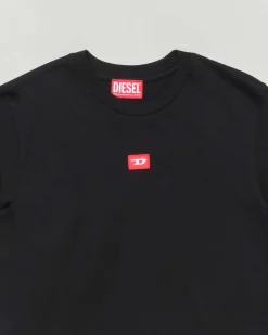 T-shirt Diesel nera mezza manica con patch logo rosso