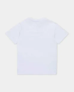 T-shirt Dsquared bianca mezza manica con foglia d'acero rossa e logo nero