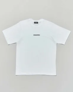 T-shirt Dsquared2 relaxed fit bianca in puro cotone con mini logo nero