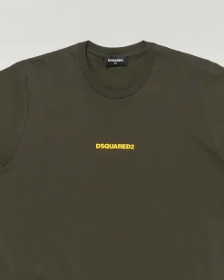 T-shirt Dsquared2 relaxed fit verde militare in puro cotone con mini logo giallo