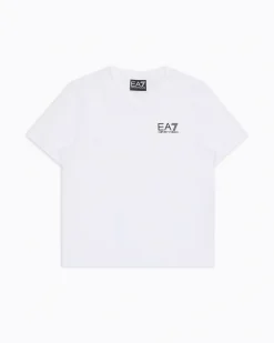 T-shirt EA7 bianca mezza manica in puro cotone con logo EA7 piccolo