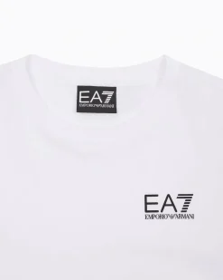 T-shirt EA7 bianca mezza manica in puro cotone con logo EA7 piccolo