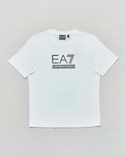 T-shirt EA7 bianca mezza manica in puro cotone con logo EA7 nero