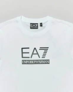 T-shirt EA7 bianca mezza manica in puro cotone con logo EA7 nero