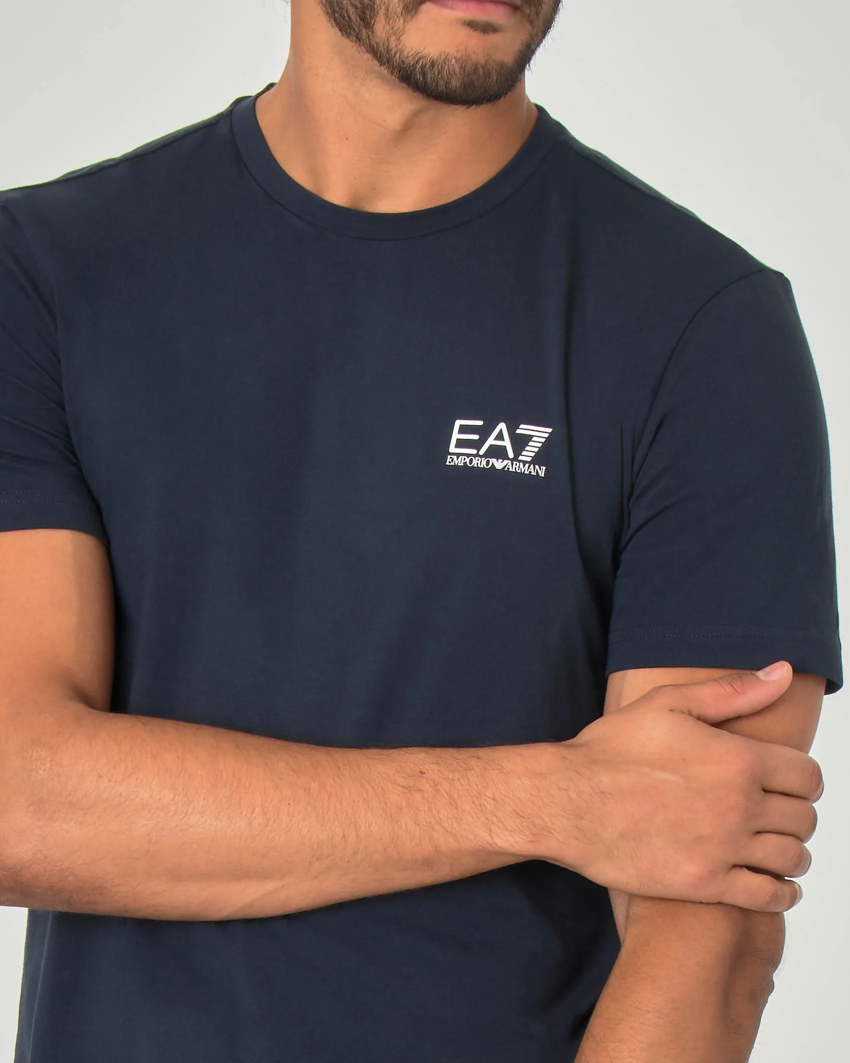 T-shirt EA7 blu mezza manica in jersey di cotone stretch