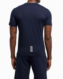 T-shirt EA7 blu mezza manica in puro pima cotton