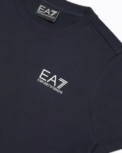 T-shirt EA7 blu mezza manica in puro cotone con logo EA7 piccolo