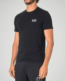 T-shirt EA7 nera mezza manica in jersey di cotone stretch
