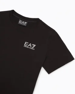 T-shirt EA7 nera mezza manica in puro cotone con logo piccolo