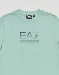 T-shirt EA7 verde acqua mezza manica in puro cotone con logo EA7