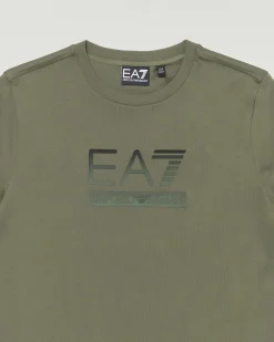 T-shirt EA7 verde militare mezza manica in puro cotone con logo EA7 nero