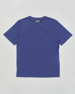 T-shirt EA7 viola mezza manica in puro cotone con logo EA7 piccolo