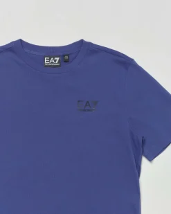 T-shirt EA7 viola mezza manica in puro cotone con logo EA7 piccolo