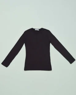 T-shirt Elsy nera a maniche lunghe in viscosa stretch
