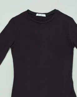 T-shirt Elsy nera a maniche lunghe in viscosa stretch