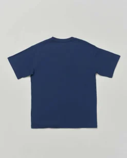 T-shirt Emporio Armani blu in cotone a mezza manica con scritte logo verticali