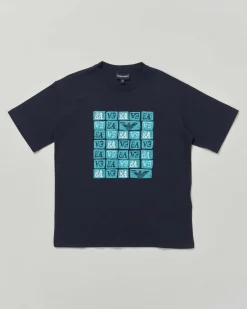 T-shirt Emporio Armani nera in cotone a maniche corte con maxi stampa logo azzurra