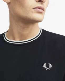 T-shirt Fred Perry blu mezza manica con bordino bianco