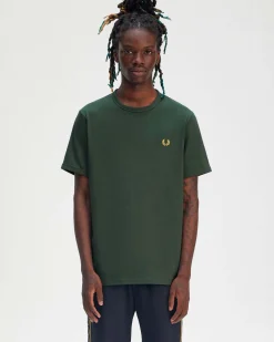 T-shirt Fred Perry mezza manica verde militare tinta unita