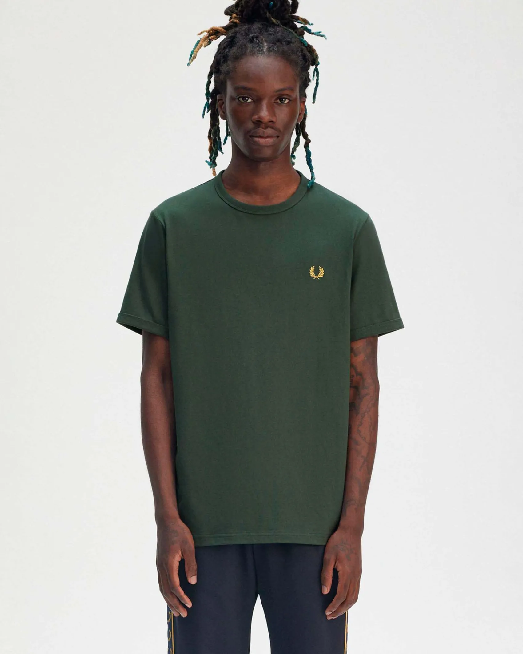 T-shirt Fred Perry mezza manica verde militare tinta unita