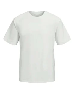 T-shirt girocollo bianca a tinta unita in jersey di cotone stretch a mezze maniche