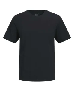T-shirt girocollo blu a tinta unita in jersey di cotone stretch a mezze maniche