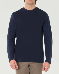 T-shirt girocollo Pellizzari blu a maniche lunghe in tessuto tecnico elasticizzato