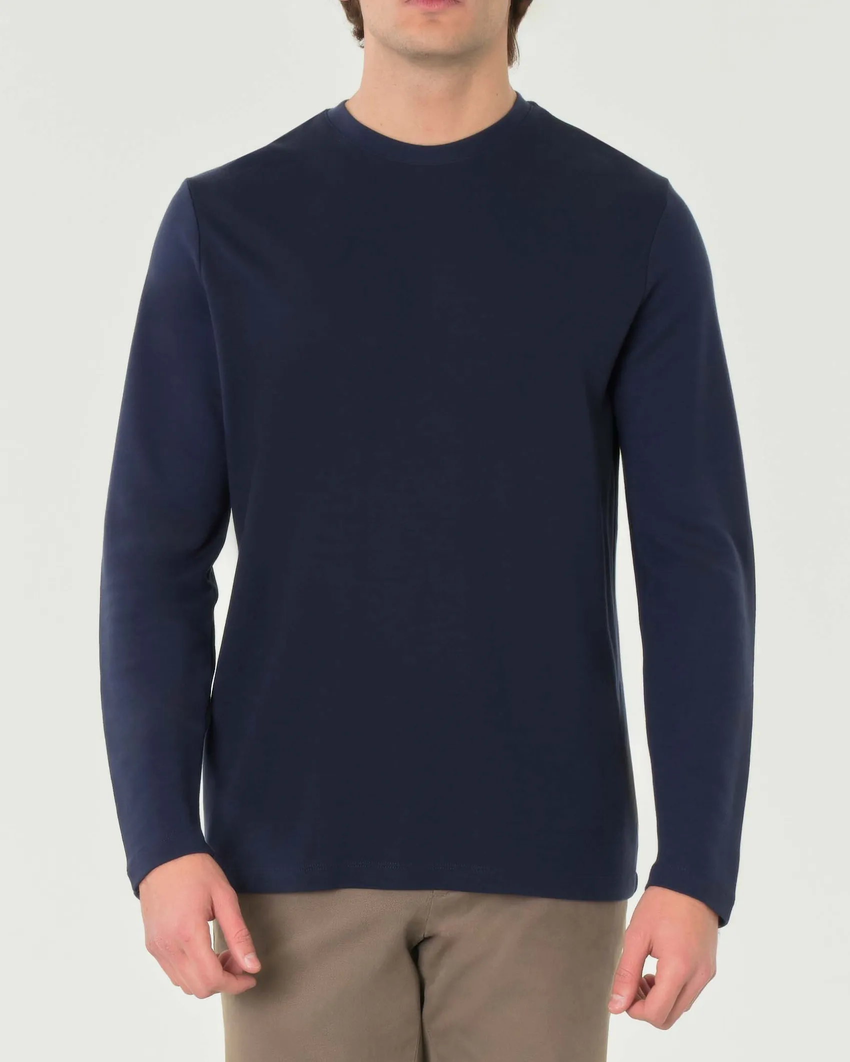 T-shirt girocollo Pellizzari blu a maniche lunghe in tessuto tecnico elasticizzato