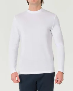 T-shirt girocollo Pellizzari bianca a maniche lunghe in tessuto tecnico elasticizzato