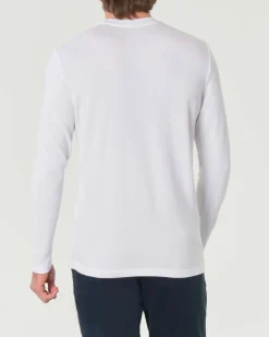 T-shirt girocollo Pellizzari bianca a maniche lunghe in tessuto tecnico elasticizzato