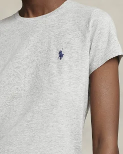 T-shirt grigia chiaro in cotone con scollo tondo e logo ricamato