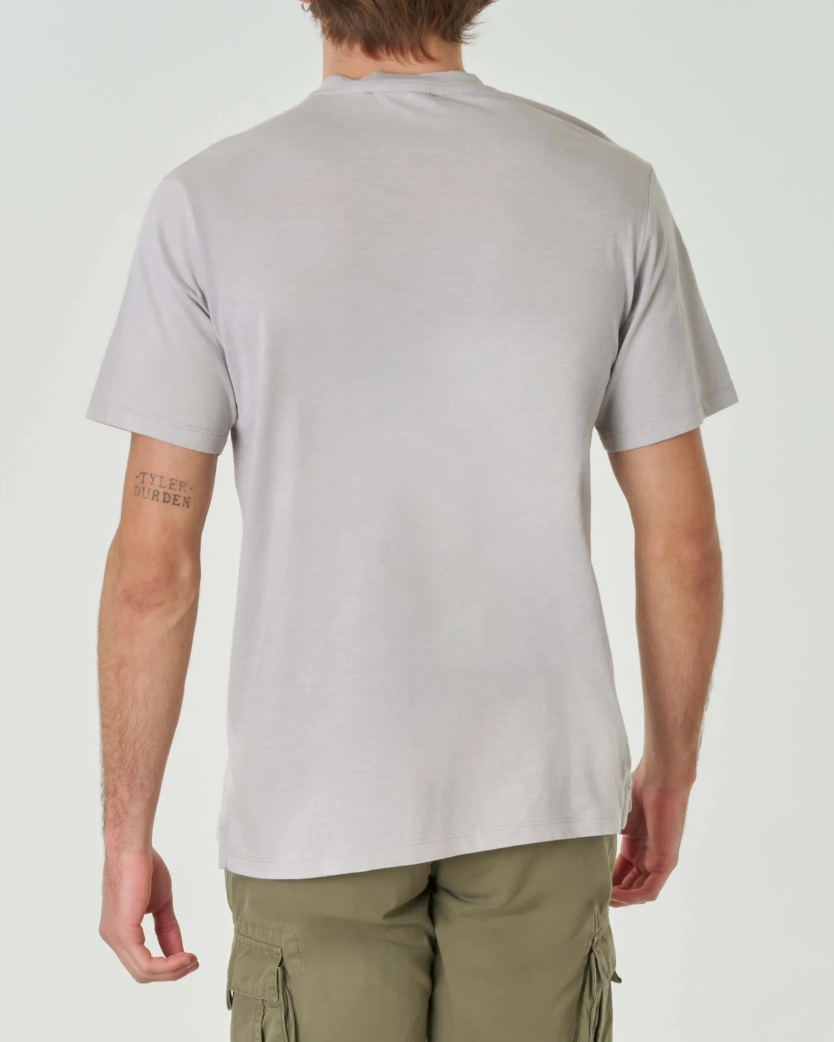 T-shirt grigia mezza manica in jersey di cotone fiammato