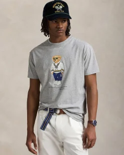 T-shirt grigia Polo Ralph Lauren custom slim-fit in puro cotone con Polo Bear stampato sul petto