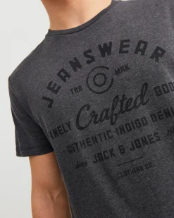 T-shirt grigio antracite mezza manica con logo e scritte grafiche davanti
