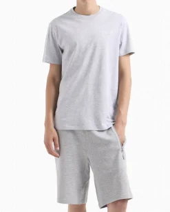 T-shirt grigio melange a mezza manica tinta unita con logo piccolo stampato sul petto