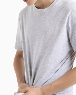 T-shirt grigio melange a mezza manica tinta unita con logo piccolo stampato sul petto