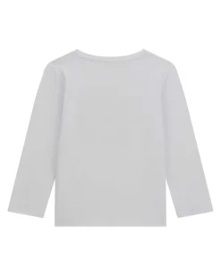 T-shirt Guess bianca a maniche lunghe in misto cotone con logo gommato multicolor