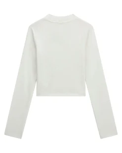 T-shirt Guess bianca in cotone stretch a maniche lunghe con logo nero