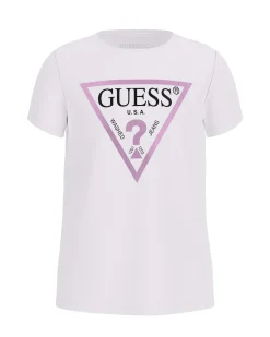 T-shirt Guess bianca in puro cotone a maniche corte con logo effetto laminato