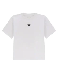 T-shirt Guess bianca mezza manica in puro cotone con placca logo