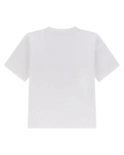 T-shirt Guess bianca mezza manica in puro cotone con placca logo