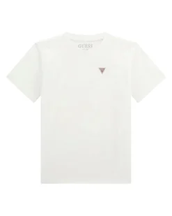 T-shirt Guess bianca mezza manica con mini trangolo logo icon bianco