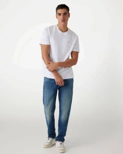 T-shirt Guess bianca regular-fit in cotone con logo ricamato sul petto
