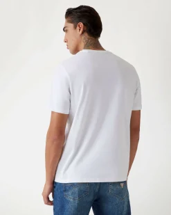 T-shirt Guess bianca regular-fit in cotone con logo ricamato sul petto