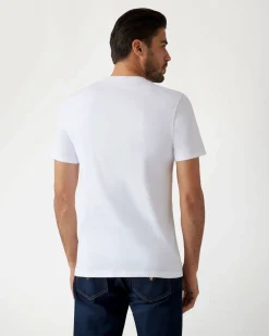 T-shirt Guess bianca slim-fit in cotone con logo in tono ricamato sul petto