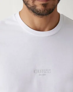 T-shirt Guess bianca slim-fit in cotone con logo in tono ricamato sul petto