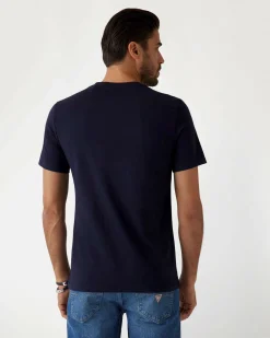 T-shirt Guess blu in cotone con logo in tono ricamato sul petto
