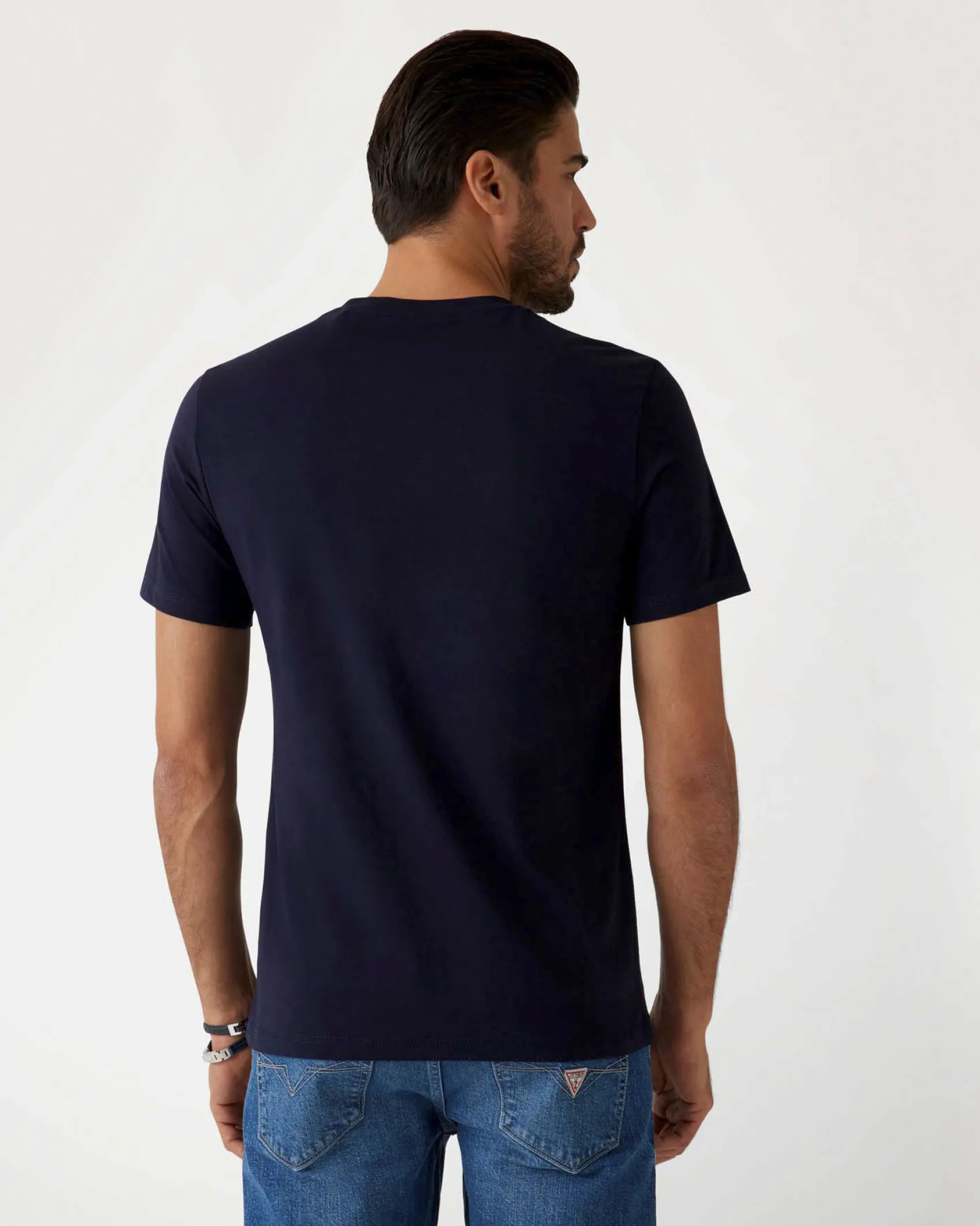 T-shirt Guess blu in cotone con logo in tono ricamato sul petto