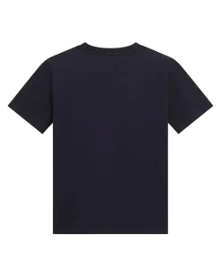 T-shirt Guess blu mezza manica in puro cotone con scritta azzurra